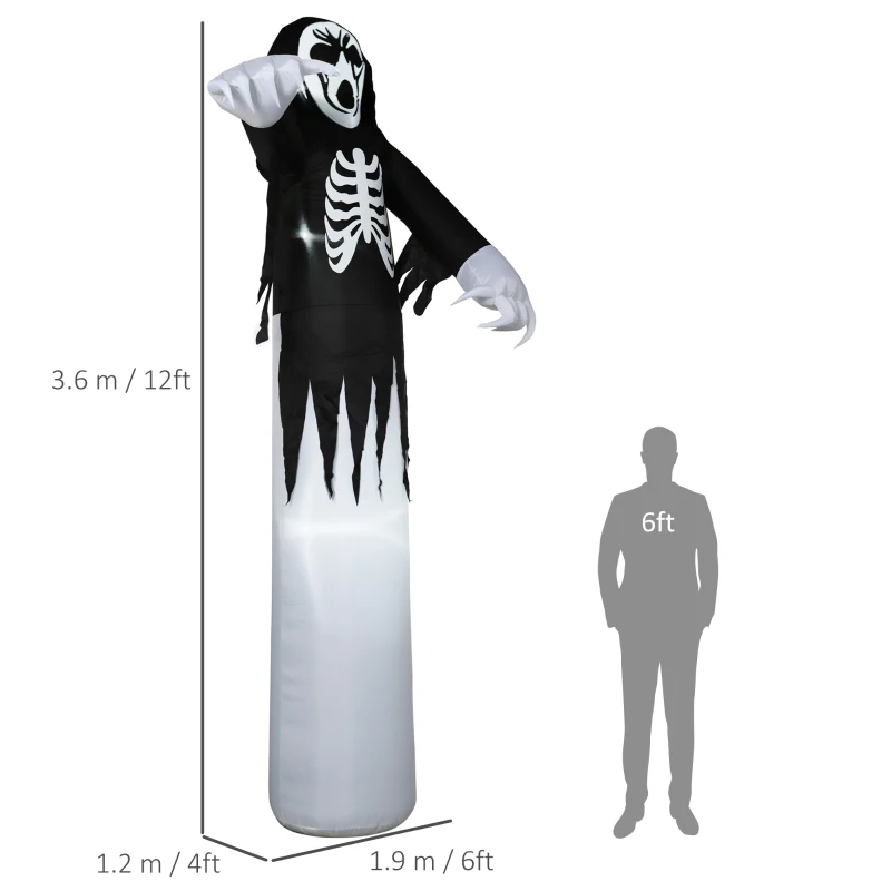 HOMCOM 12ft Inflatable Halloween Skeleton Ghost, Blow-Up Outdoor LED Display with LED Lights for Garden, Party, Holiday
