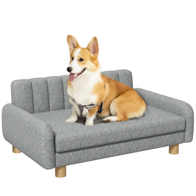 PawHut Hondenbed, zacht kussen, wasbare hoes, antislip poten, grijs, 94B x 61D x 40H cm(m-10)
