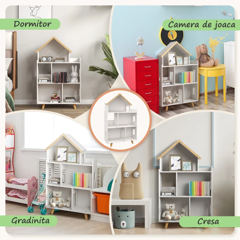ZoneKiz Dulap Organizator Jucarii Copii – 3 Nivele cu Raft Carti