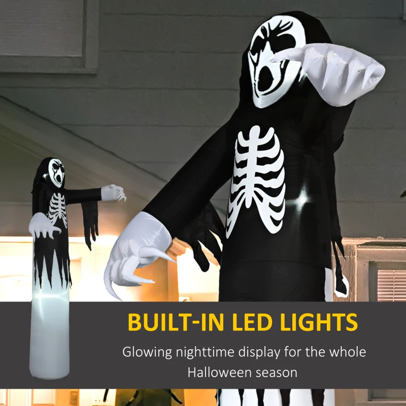 HOMCOM 12ft Inflatable Halloween Skeleton Ghost, Blow-Up Outdoor LED Display with LED Lights for Garden, Party, Holiday