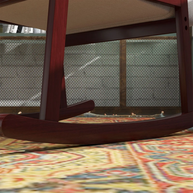 HOMCOM Poltrona a Dondolo in Tessuto Effetto Lino e Legno con Braccioli e Cuscini, 66x78x76 cm, Beige e Marrone