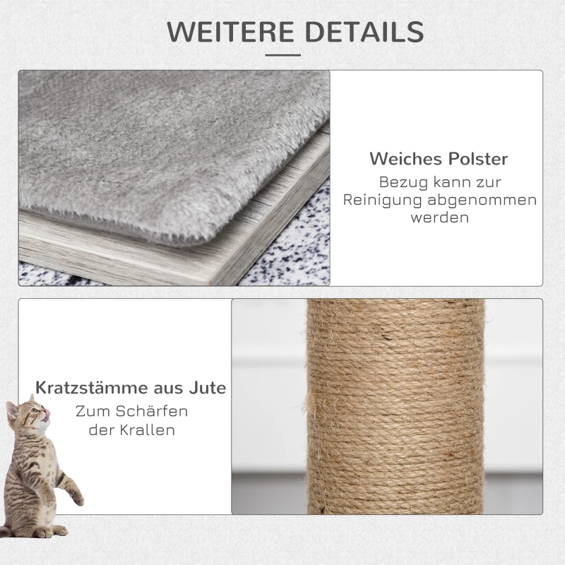 PawHut Drapak dla kota Drapak do ostrzenia pazurów Meble dla kotów Centrum aktywności Drabinka do wspinania plusz szary