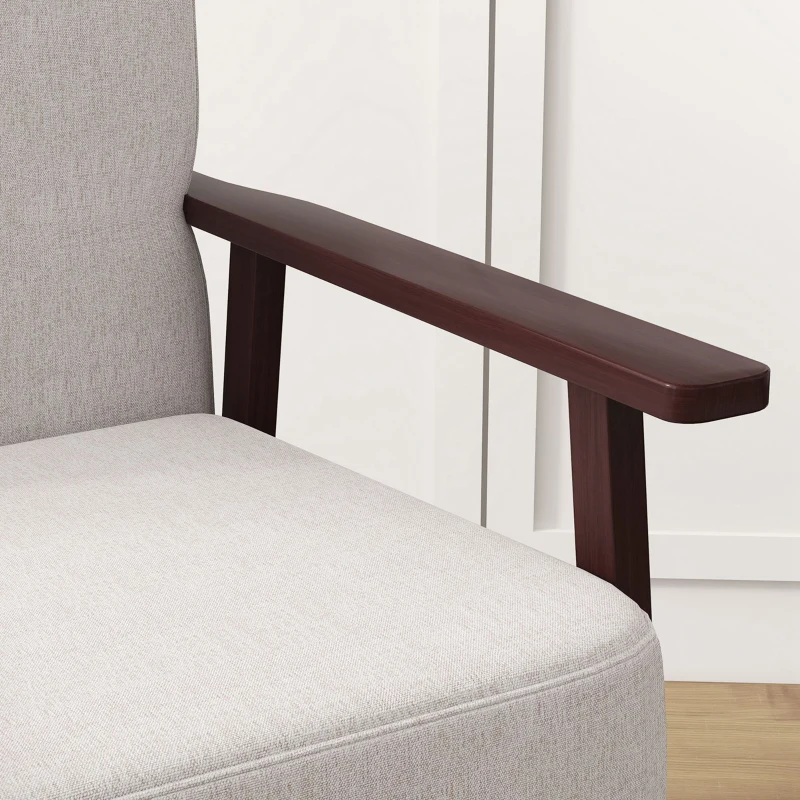 HOMCOM Poltrona a Dondolo in Tessuto Effetto Lino e Legno con Braccioli e Cuscini, 66x78x76 cm, Beige e Marrone