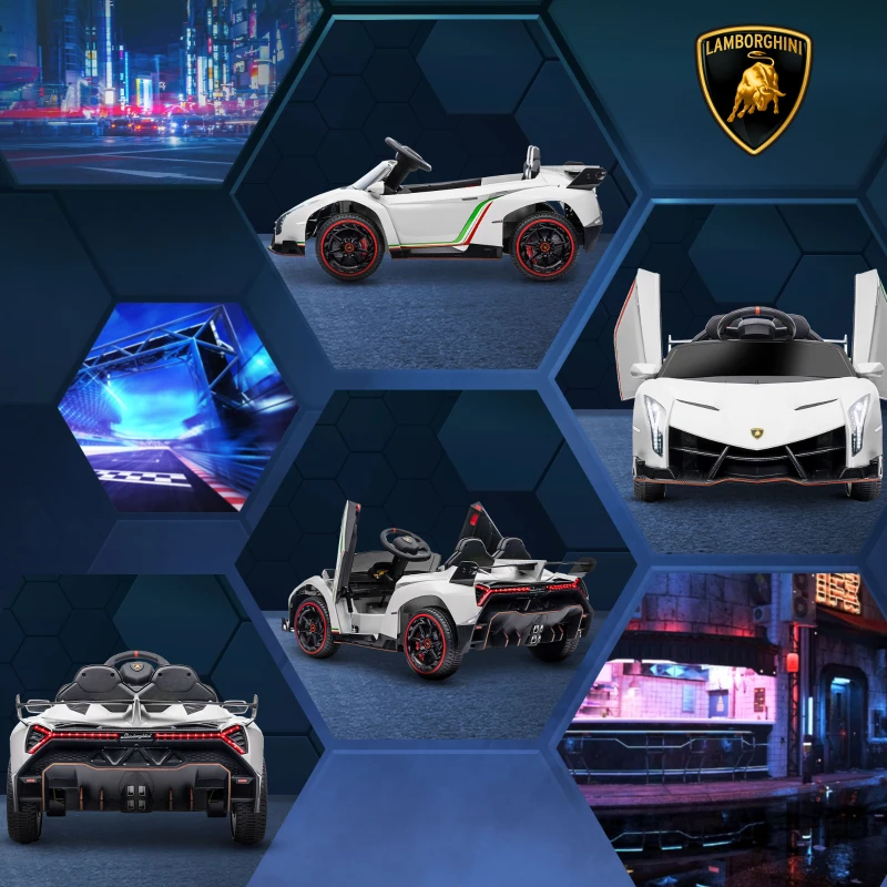 HOMCOM Voiture électrique licence Lamborghini Veneno 12V pour enfants avec portes papillon télécommande musique blanc