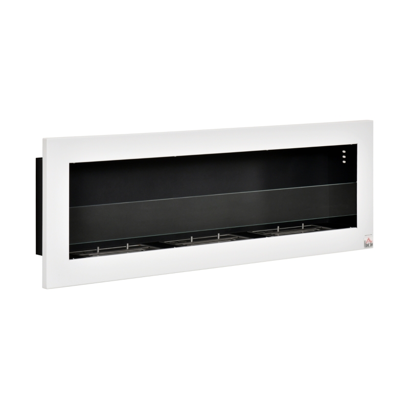 HOMCOM ethanolhaard bio-ethanolbrander 3 verbrandingskamers van 1 l 3 uur. Brandduur 2000 W geen rook wandmontage staal gehard glas wit 120 x 15 x 40 cm(m-13)