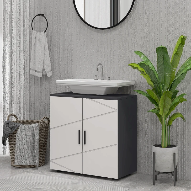 kleankin Under Sink Bathroom Cabinet, Bathroom Vanity Unit, Basin Storage Cupboard with Double Doors and Shelf, 10W x 20Dcm "U" Cut-Out, Light Grey