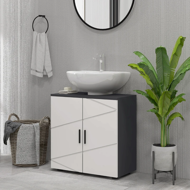 kleankin Pedestal Sink Bathroom Cabinet, Bathroom Vanity Unit with 20 x 20cm "U" Cut-Out and Adjustable Shelf, Light Grey