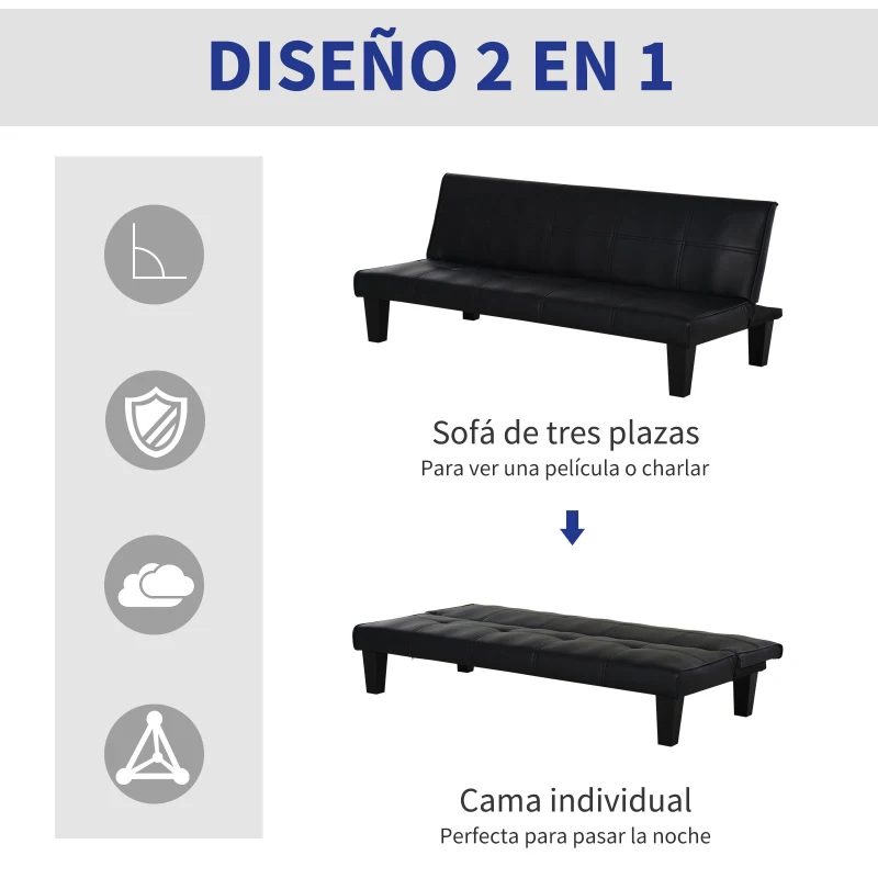 HOMCOM Sofá Cama de 3 Plazas Sofá Cama Convertible con Estructura Sólida Patas Elevadas y Asiento Acolchado 165x75,5x70 cm Gris