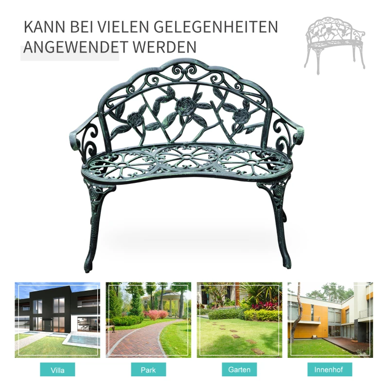 Outsunny Tweedezits Tuinbank 100 cm, Antiek Groen voor Tuin Comfort voor Gezins en Rustbank