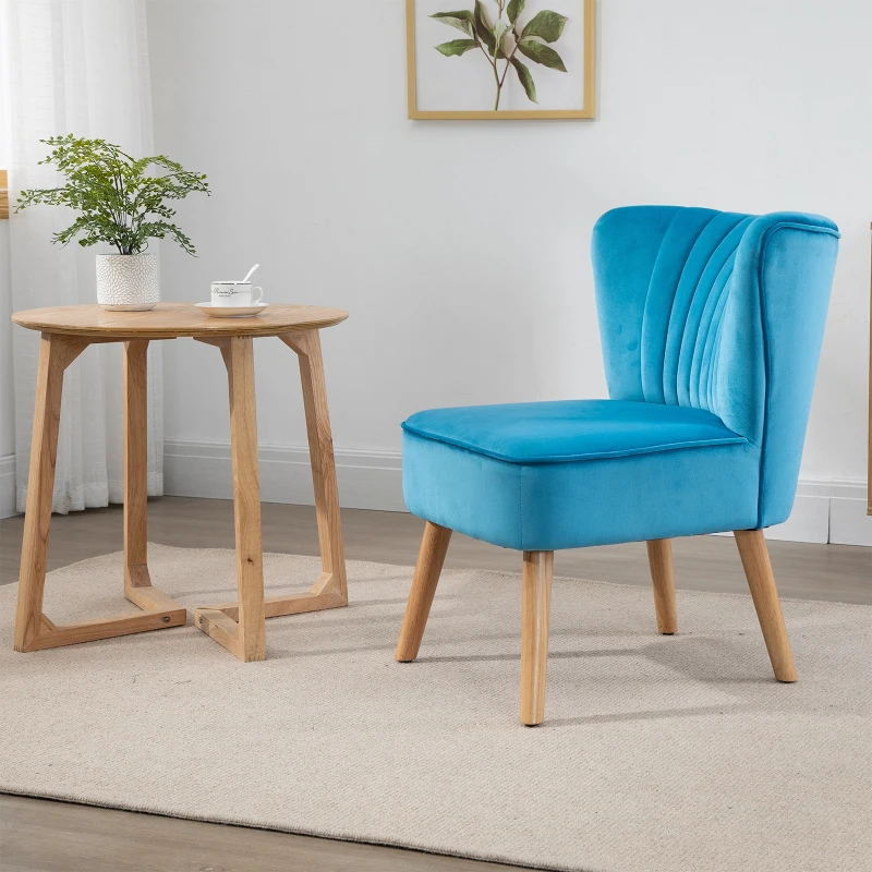 HOMCOM Velvet Accent Chair Occasional Tub Seat Padding Curved Back with Wood Frame Legs Home Furniture Blue