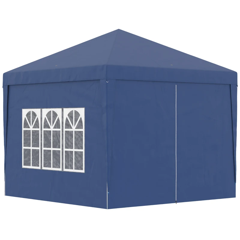 Outsunny 3 x 3 m Garden Pop Up Gazebo, Wedding Party Tent Marquee, Water Resistant Awning Canopy with Sidewalls, Windows, Carry Bag, Blue