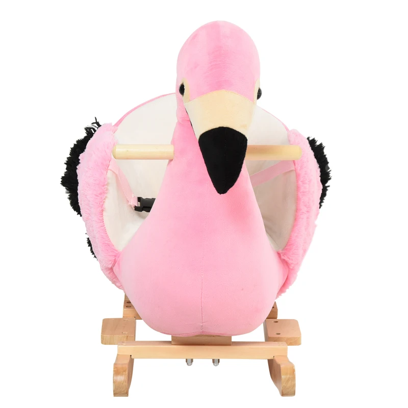 HOMCOM Cavalo de balanço modelo flamingo com cinto de segurança  de pelúcia para crianças acima de 18 meses 60x33x52cm