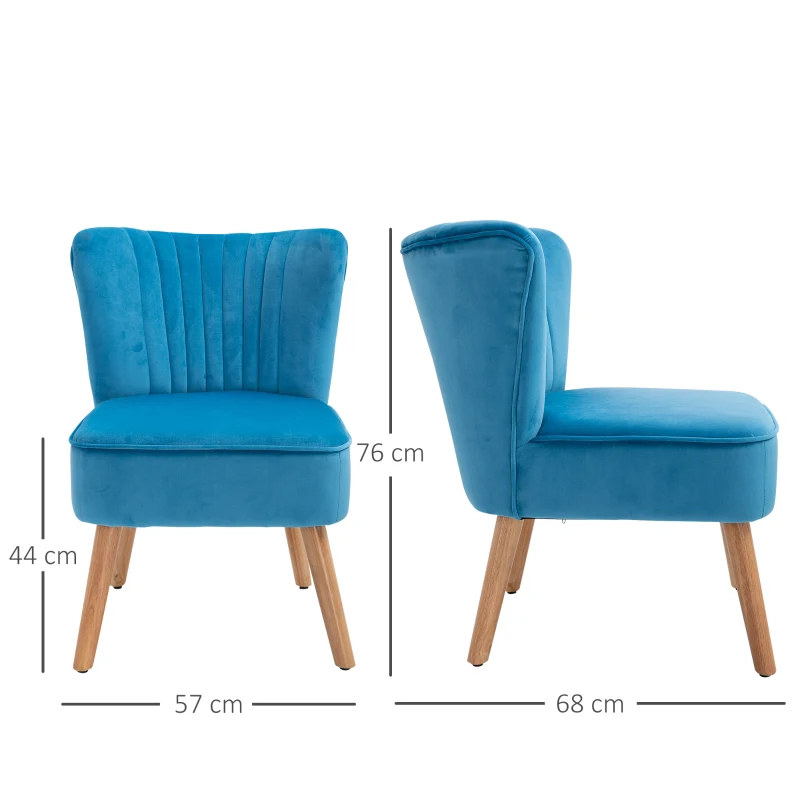 HOMCOM Velvet Accent Chair Occasional Tub Seat Padding Curved Back with Wood Frame Legs Home Furniture Blue