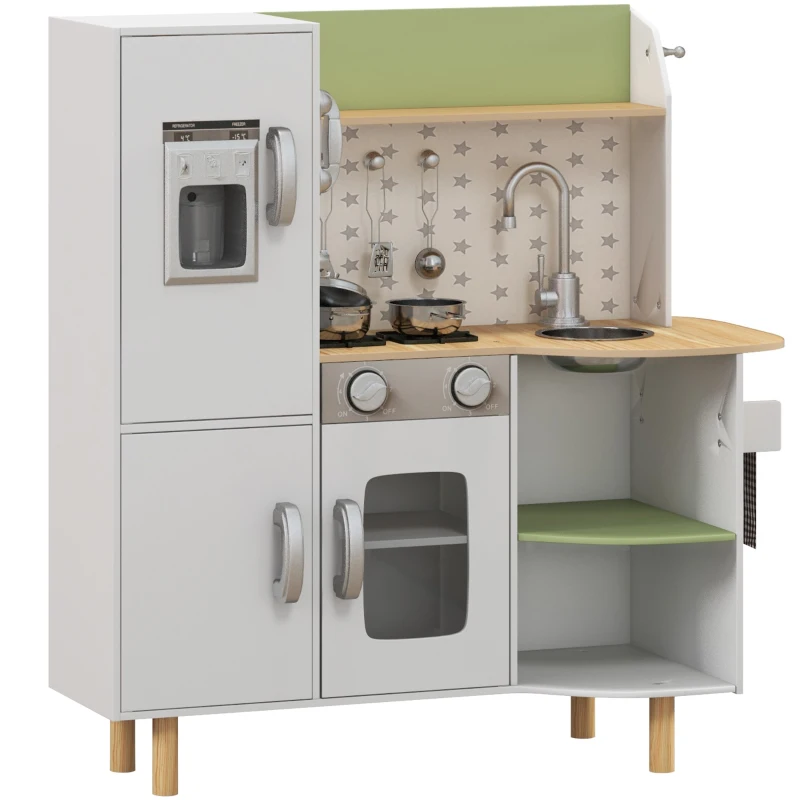 AIYAPLAY Cocina De Juguete De Madera Con Sonido, Accesorios De Acero Inoxidable Y Electrodomésticos – Ideal Para Niños De 3 A 8 Años