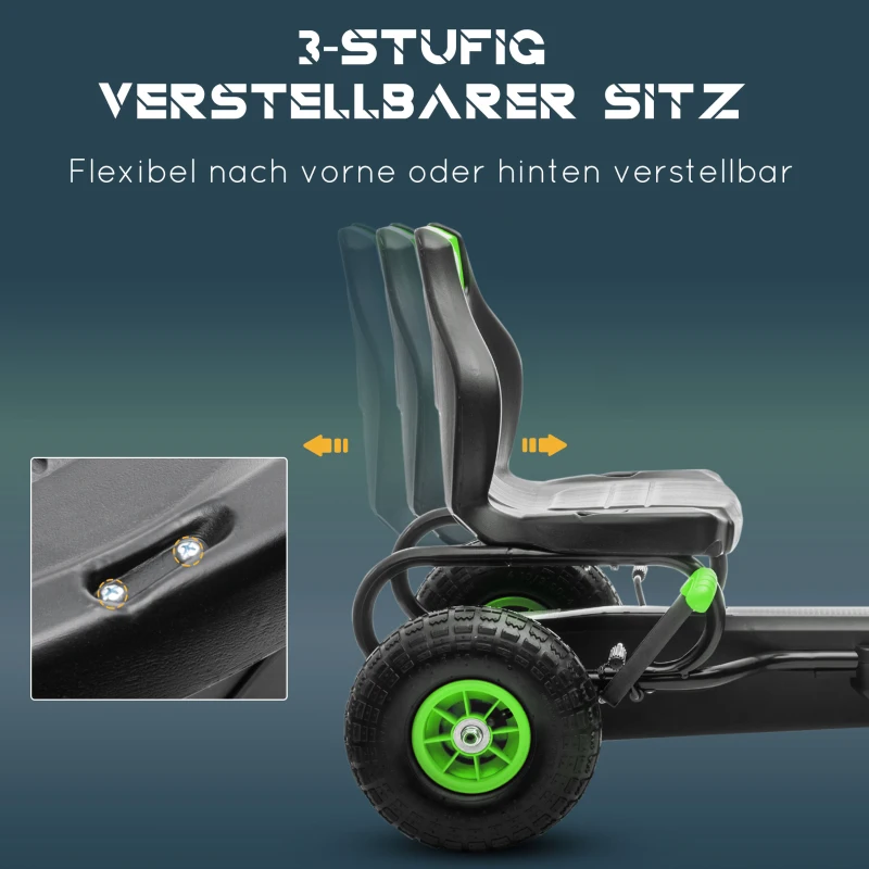 HOMCOM skelter, kindervoertuig met pedaal, pedaalauto, outdoor, groen+zwart(m-4)