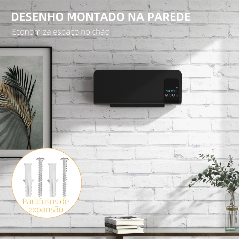 HOMCOM Aquecedor Elétrico de Parede 1000W/2000W 54,5x12x21,5 cm Preto