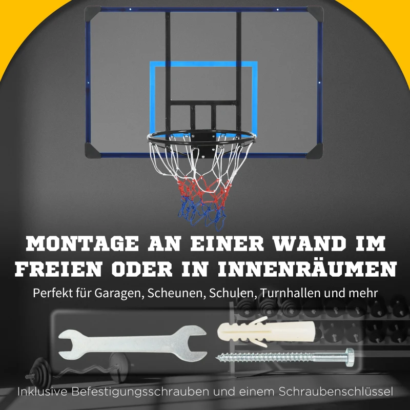SPORTNOW basketbalhoepel, universele wandhouder, scheurbestendig net, roestvrijstalen frame, 113 x 61 x 73 cm