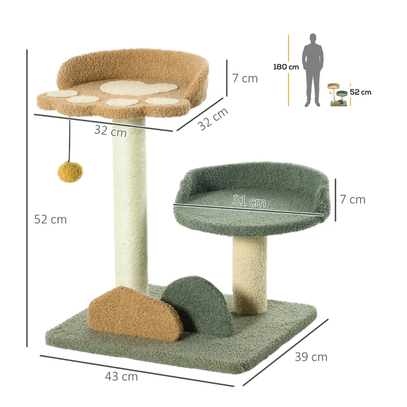 PawHut Arranhador para Gatos Pequeno Centro de Atividades para Gatos com Cama Poste de Sisal e Bola Suspensa 43x39x52 cm Multicor