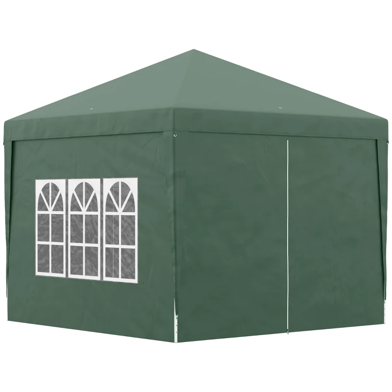 Outsunny 3 x 3 m Garden Pop Up Gazebo, Wedding Party Tent Marquee, Water Resistant Awning Canopy with Sidewalls, Windows, Carry Bag, Green