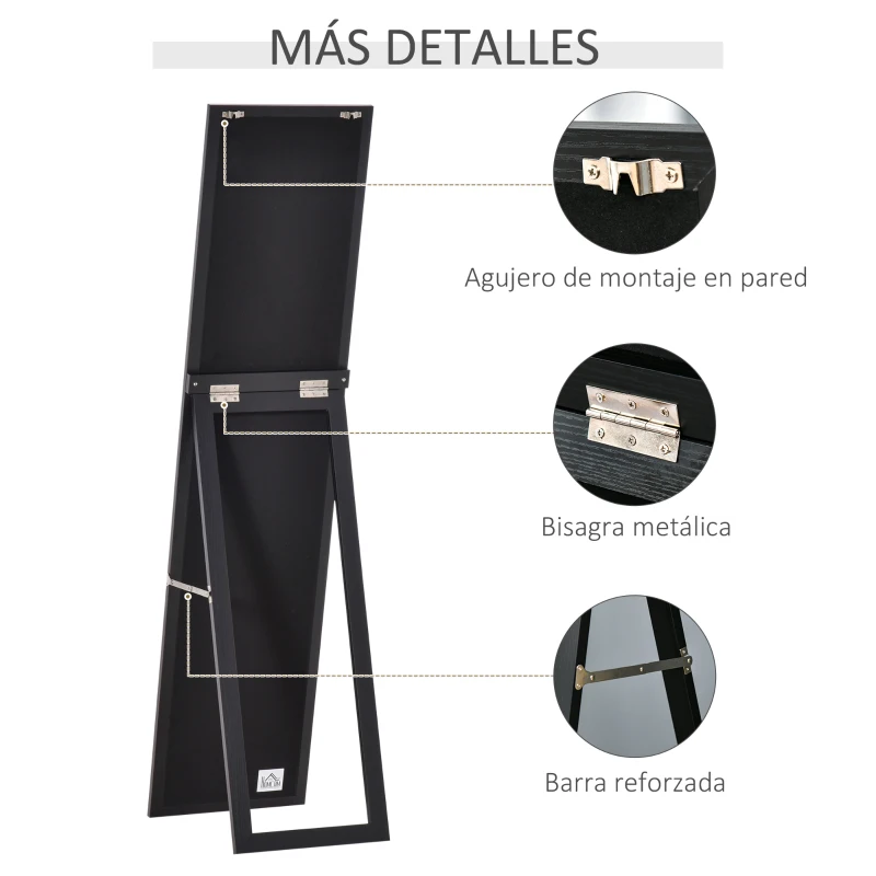 HOMCOM Espejo de Cuerpo Entero de Pie o para Colgar de Estilo Moderno para Pasillo Dormitorio 37x37x154 cm Negro