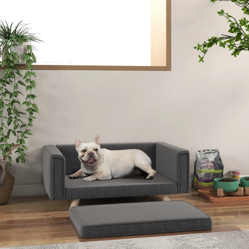 PawHut Elevated Dog Sofa Bed, with Cushion, for Medium and Small Dogs, Grey