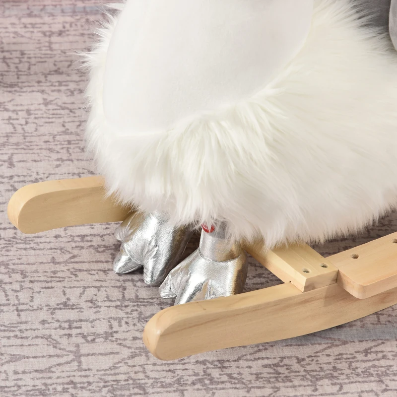 HOMCOM Koń na biegunach dla dzieci Zwierzę na biegunach Łabędź wydający odgłosy Zabawka uchwyty plusz dla dzieci w wieku 18–36 miesięcy biały 60 x 33 x 59 cm