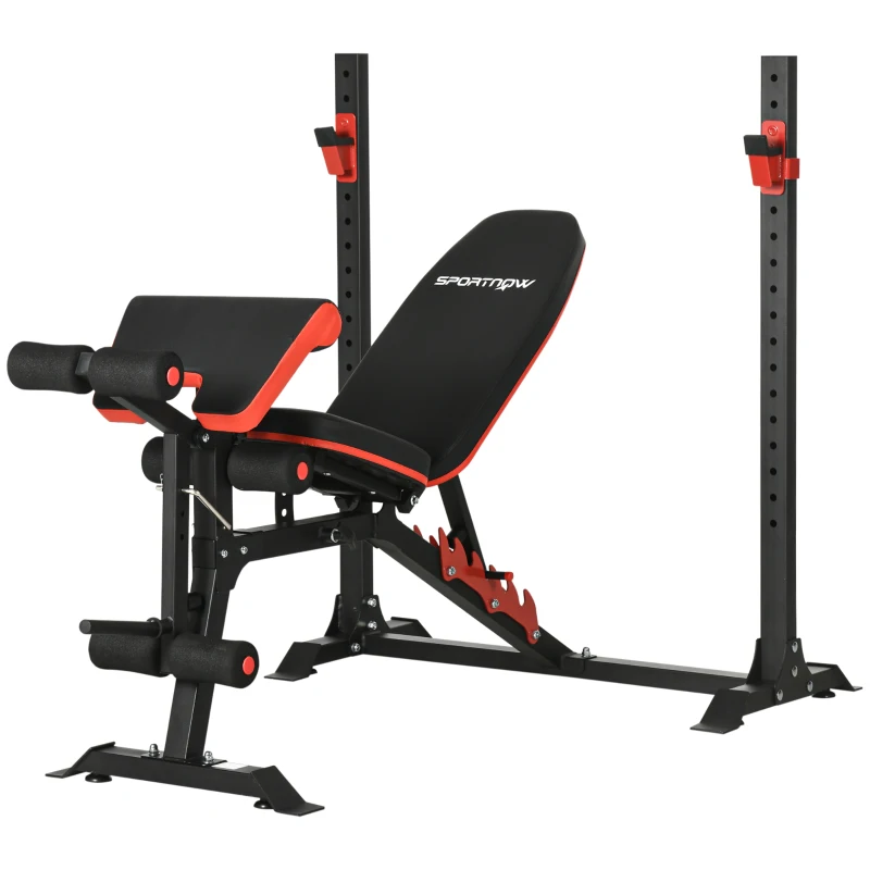 SPORTNOW Banco de Musculação Multifuncional Banco de Pesos com Encosto Reclinável e Suporte de Barras Ajustável 180x110x126 cm Preto