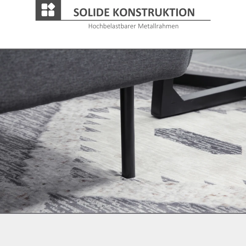 HOMCOM Schlafsofa Klappsofa 3-Sitzer Stoffsofa Bettsofa Sofa mit Schlaffunktion Sofagarnitur Leinen-Touch Stahl Grau 214 x 94 x 81 cm