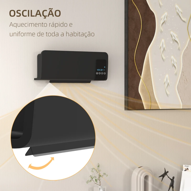 HOMCOM Aquecedor Elétrico de Parede 1000W/2000W 54,5x12x21,5 cm Preto