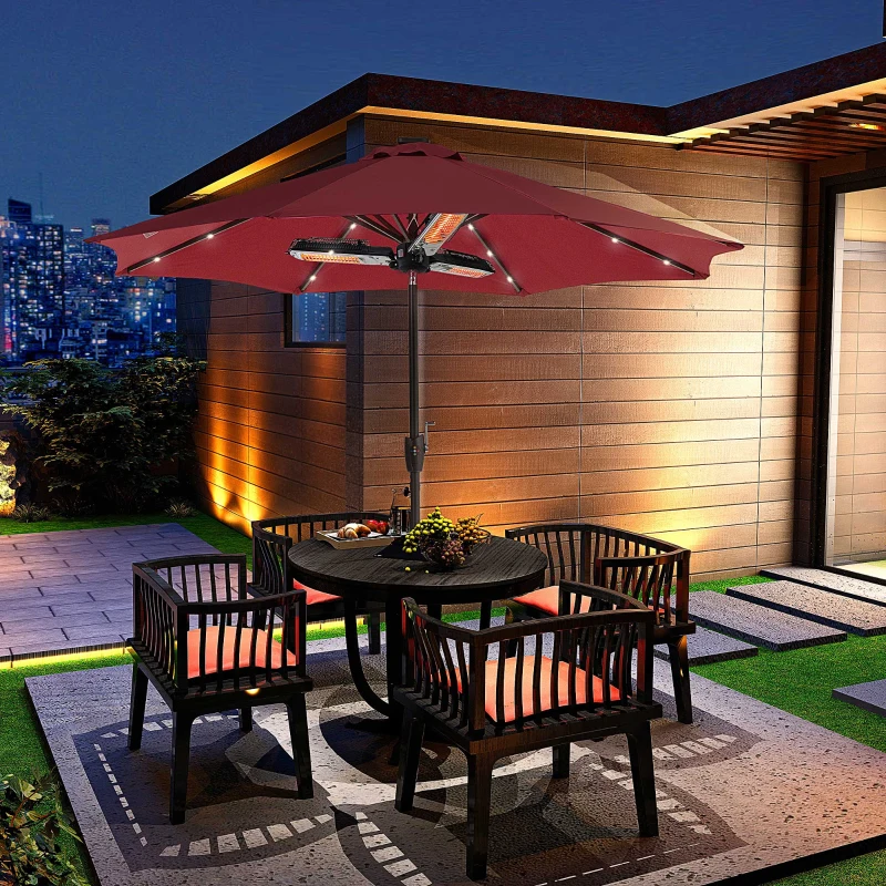 Outsunny Calefactor de Infrarrojos Estufa Calentador Eléctrico de Exterior Sombrilla Patio 3 Potencias Ángulo Ajustable