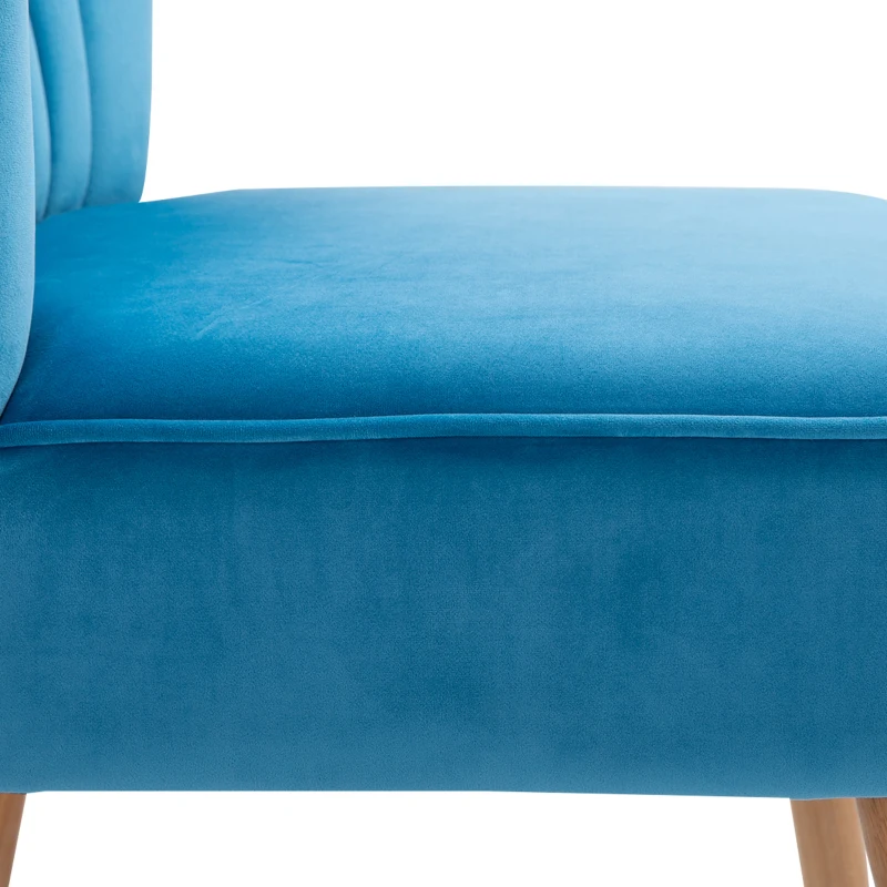 HOMCOM Velvet Accent Chair Occasional Tub Seat Padding Curved Back with Wood Frame Legs Home Furniture Blue