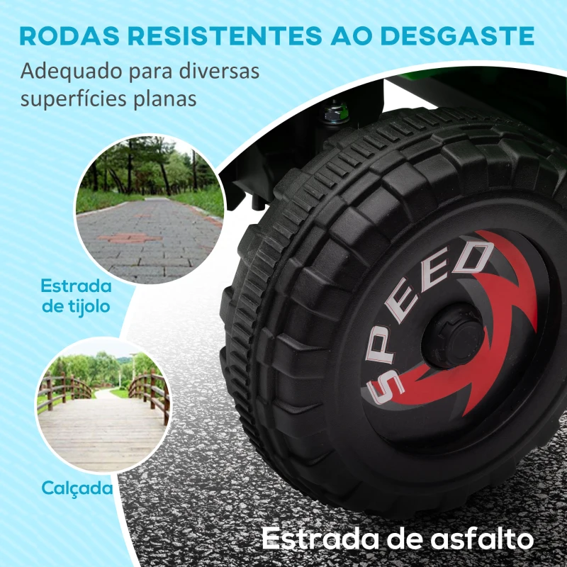 HOMCOM Quadriciclo Elétrico para Crianças com Reboque Bateria 6V de 18-36 Meses com Velocidade 2,5 km/h 106x41,5x48,5 cm Verde