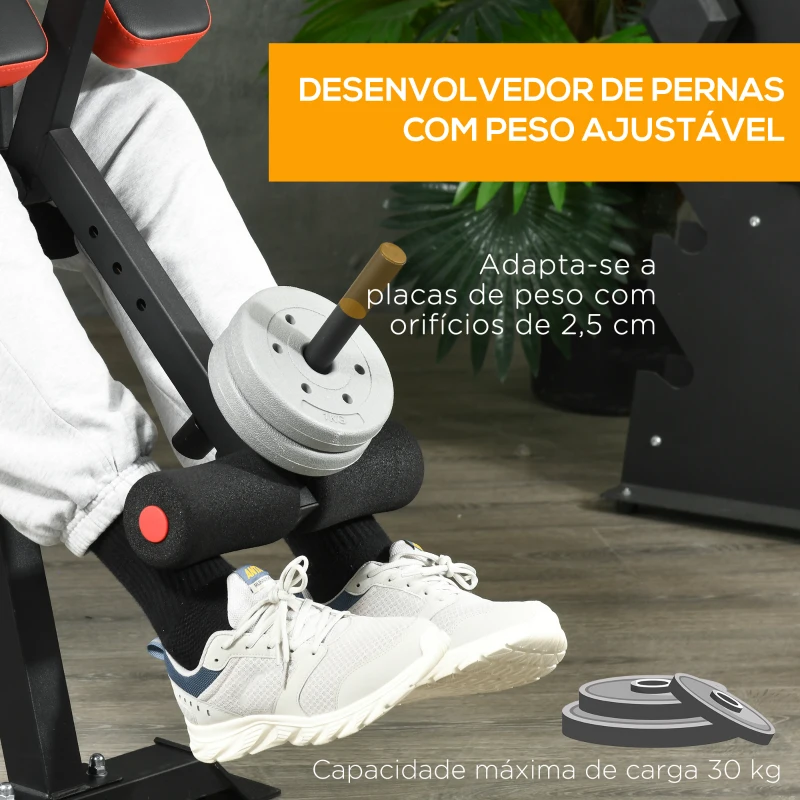 SPORTNOW Banco de Musculação Multifuncional Banco de Pesos com Encosto Reclinável e Suporte de Barras Ajustável 180x110x126 cm Preto