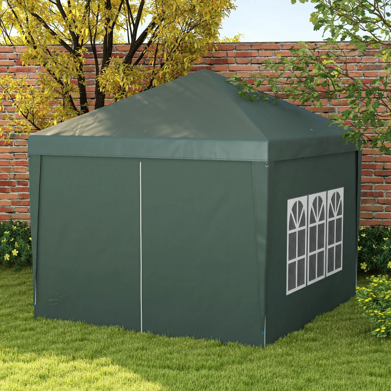 Outsunny 3 x 3 m Garden Pop Up Gazebo, Wedding Party Tent Marquee, Water Resistant Awning Canopy with Sidewalls, Windows, Carry Bag, Green