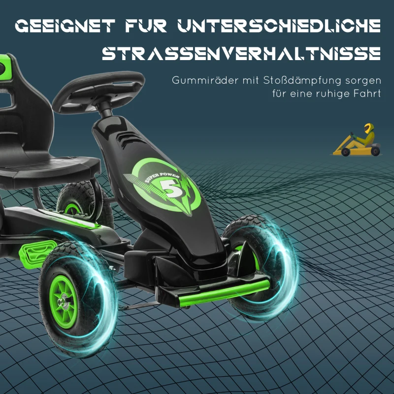 HOMCOM skelter, kindervoertuig met pedaal, pedaalauto, outdoor, groen+zwart(m-5)