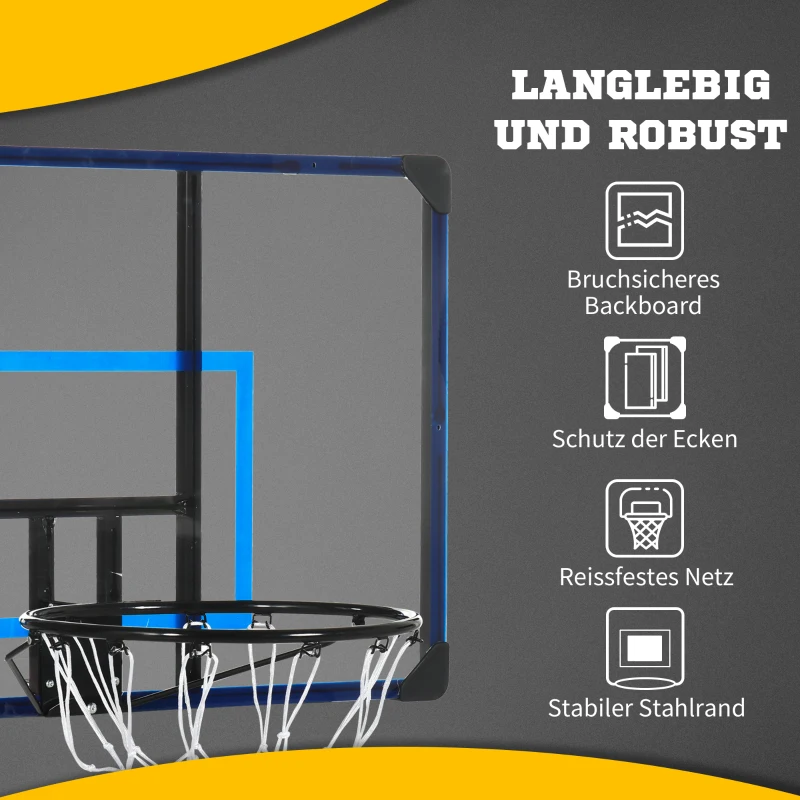 SPORTNOW basketbalhoepel, universele wandhouder, scheurbestendig net, roestvrijstalen frame, 113 x 61 x 73 cm