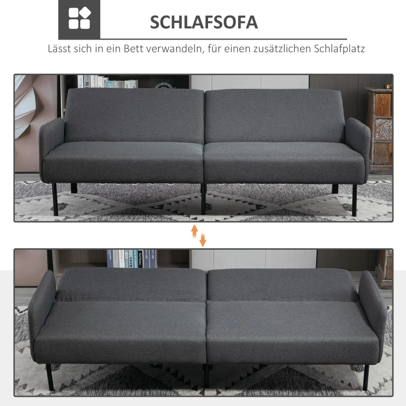 HOMCOM Schlafsofa Klappsofa 3-Sitzer Stoffsofa Bettsofa Sofa mit Schlaffunktion Sofagarnitur Leinen-Touch Stahl Grau 214 x 94 x 81 cm