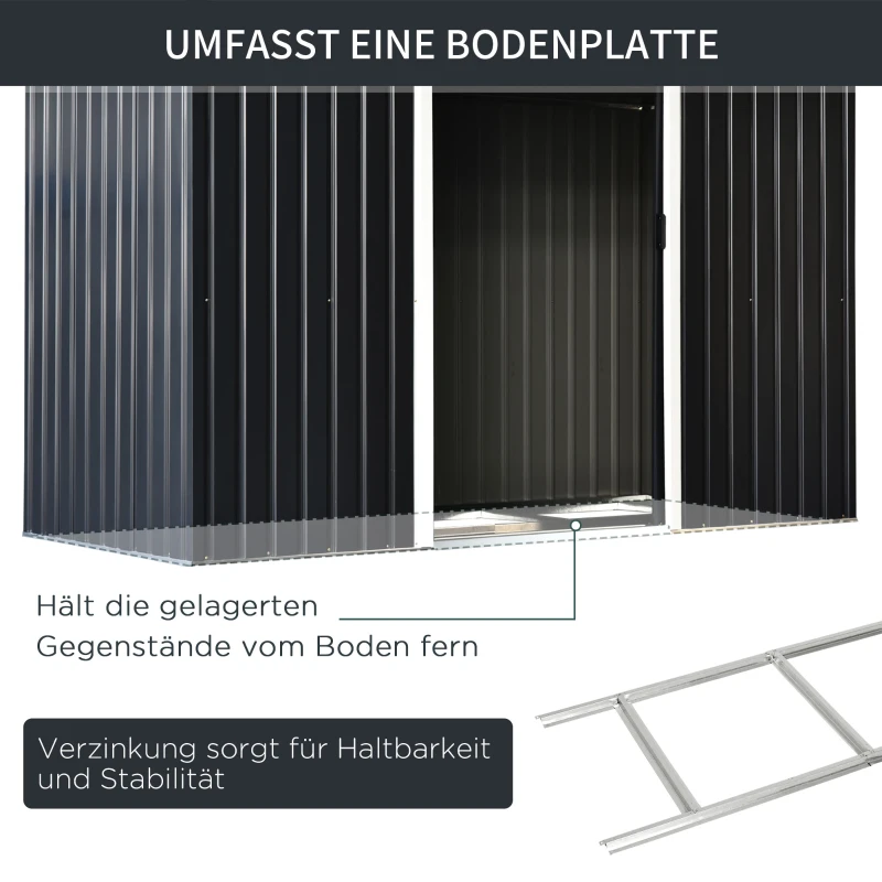 Outsunny Gerätehaus, Gartenhaus, Geräteschuppen mit Schiebetür, Lüftungsfenster, Pultdach, Outdoor, Stahl, Dunkelgrau, 280 x 130 x 172 cm