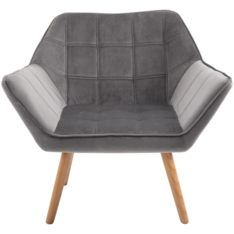 HOMCOM Accent Chair, Arm Chair with Wide Arms, Slanted Back, Thick Padding and Rubber Wooden Legs for Living Room Grey
