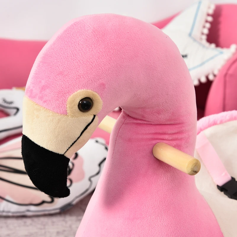 HOMCOM Cavalo de balanço modelo flamingo com cinto de segurança  de pelúcia para crianças acima de 18 meses 60x33x52cm