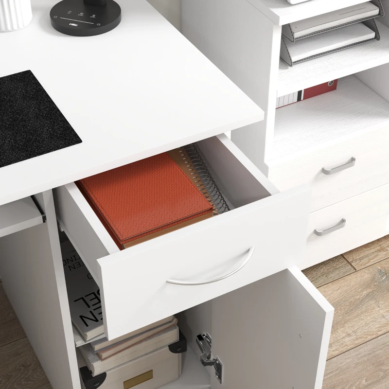 HOMCOM birou pentru PC, cu rafturi, 120x60x74 cm, alb