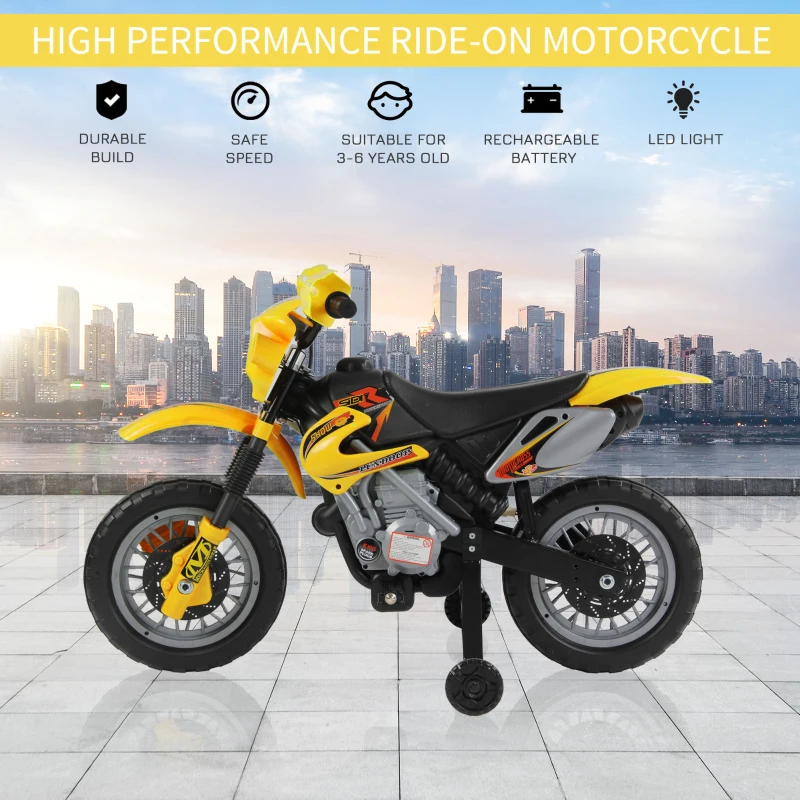 Homcom Moto Cross Electric Copii – Galben cu Rotite Laterale