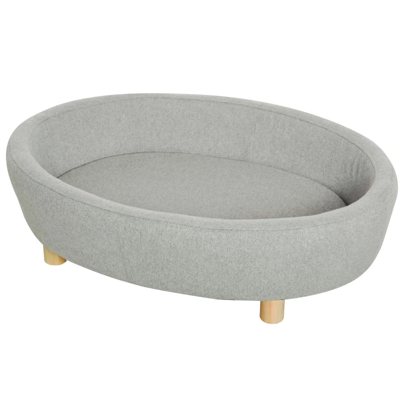 PawHut Canapé lit panier chien chat sur pied coussin moelleux pieds bois massif bouleau dim. 81L x 61l x 24H cm velours polyester gris