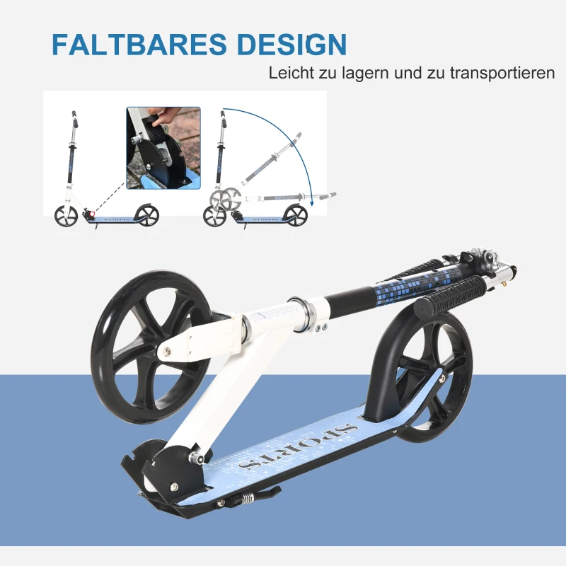HOMCOM Kinderscooter Kinderroller Tretroller Cityroller Kinder Roller Kickboard für 6+ Kinder höhenverstellbar faltbar Weiß 84 x 34 x 86-96 cm