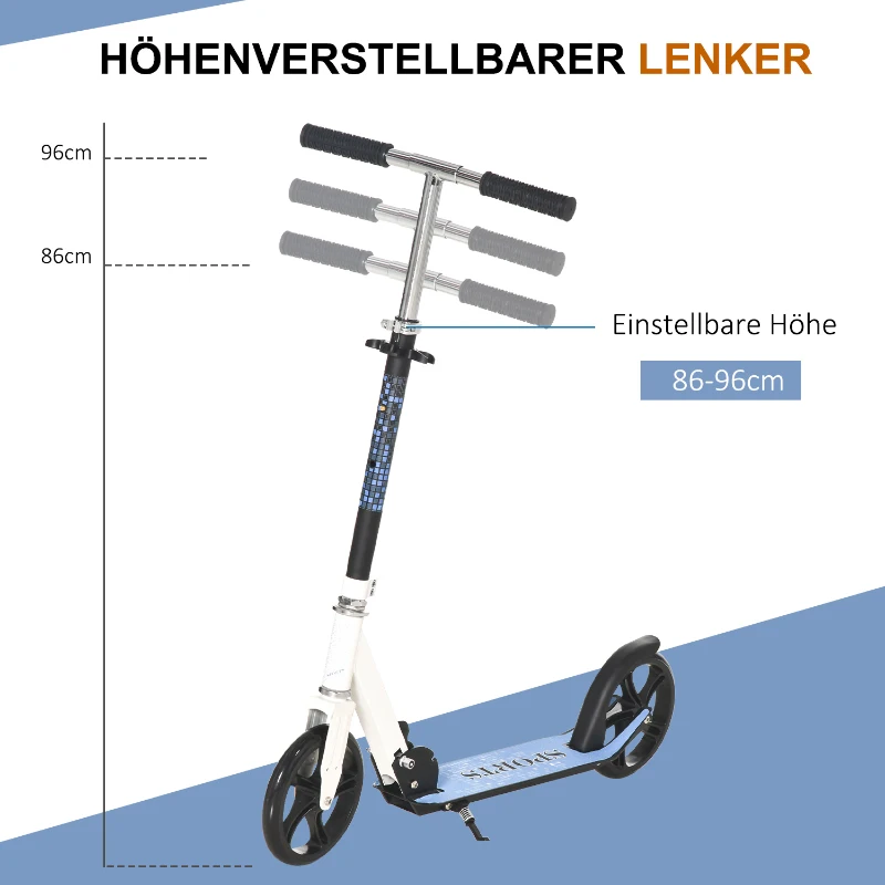 HOMCOM Kinderscooter Kinderroller Tretroller Cityroller Kinder Roller Kickboard für 6+ Kinder höhenverstellbar faltbar Weiß 84 x 34 x 86-96 cm