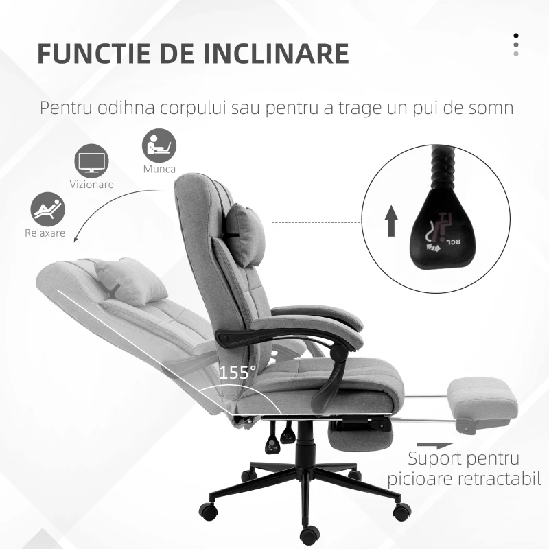Vinsetto Scaun Ergonomic Rabatabil – Tetiera & Suport Picioare(m-5)