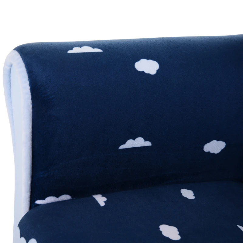 HOMCOM Sillón Infantil Sofá para Niños +12 Meses con Dibujos de Cohete Estructura de Madera Cubierta de Franela de Espuma 50x39x44cm Azul
