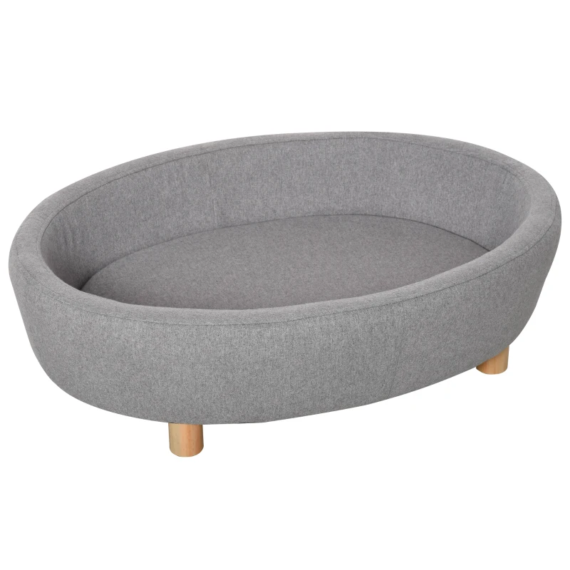 PawHut Canapé lit panier chien chat sur pied coussin moelleux pieds bois massif bouleau dim. 81L x 61l x 24H cm velours polyester gris