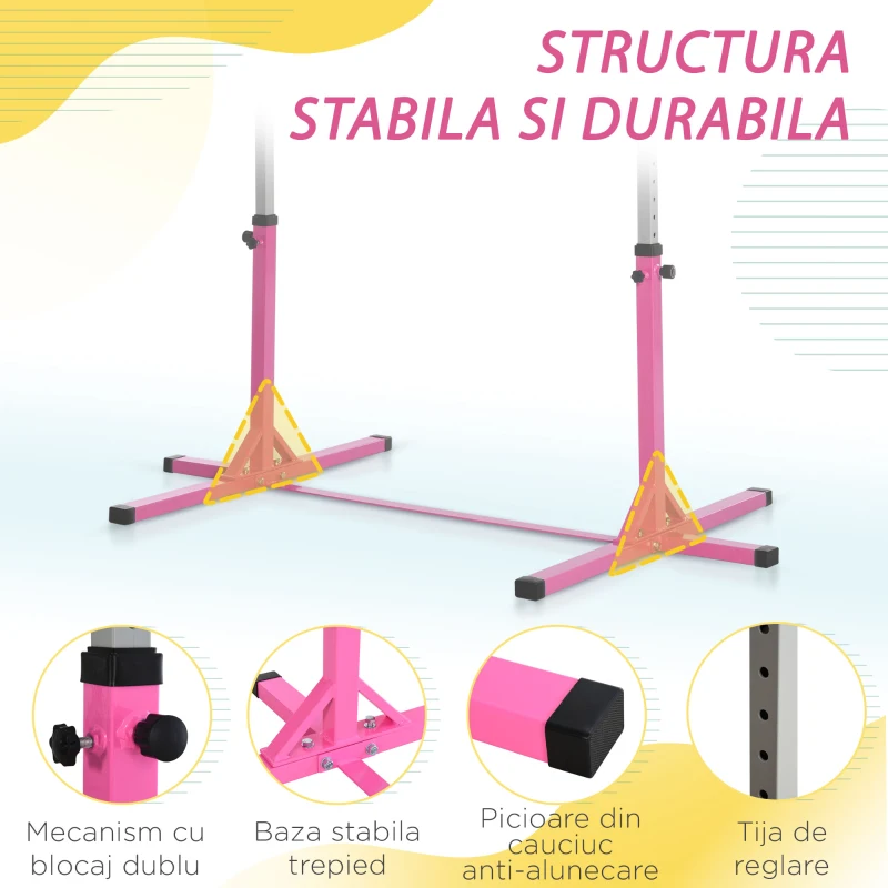Homcom Bara Gimnastica/Balet – 95–145 cm, Reglabila, Roz pentru Copii