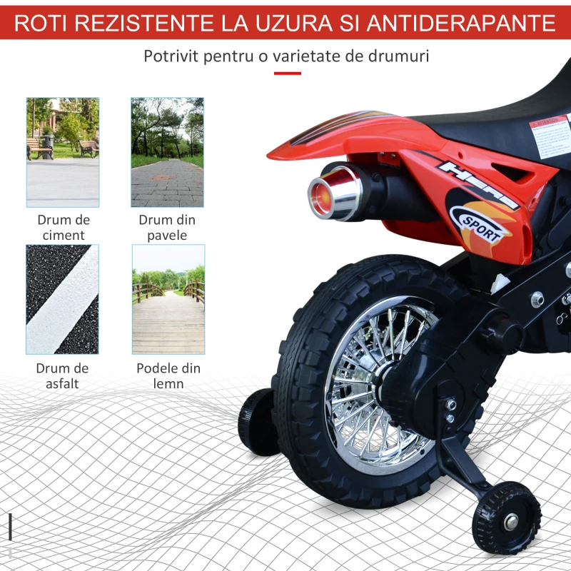 HOMCOM Motoreta MotoCross Electrica pentru Copii, Rosu, 107x53x70cm